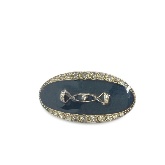 3/$30 VINTAGE 80S CATHERINE POPESCO FRANCE BROOCH BLACK ENAMEL RHINESTONES - Picture 4 of 12